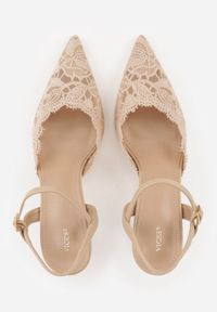 Born2be - Ciemnobeżowe Koronkowe Szpilki VICES z Odkrytą Piętą w Eleganckim Stylu Vitavia. Okazja: na wesele, na co dzień, na spotkanie biznesowe, na ślub cywilny. Zapięcie: pasek. Kolor: beżowy. Materiał: koronka. Wzór: koronka. Obcas: na szpilce. Styl: elegancki #2