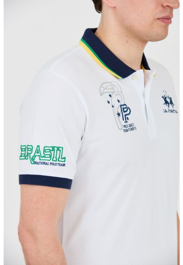 La Martina - LA MARTINA Białe męskie polo z dużym logo, Rozmiar M. Typ kołnierza: polo. Kolor: biały