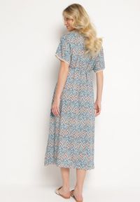 Born2be - Niebieska Boho Sukienka z Wiskozy z Cienkim Paskiem i Krótkim Rękawem Meaata. Kolekcja: plus size. Kolor: niebieski. Materiał: wiskoza. Długość rękawa: krótki rękaw. Typ sukienki: dla puszystych. Styl: boho #5