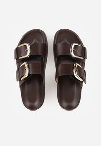 Renee - Ciemnobrązowe Klapki z Metalicznymi Klamrami Aetheta. Okazja: na spacer. Kolor: brązowy #2