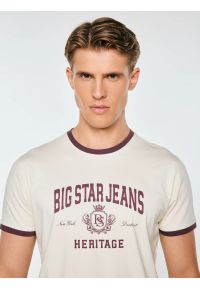 Big-Star - koszulka męska z kontrastowym nadrukiem perłowa berno 103. Okazja: na co dzień. Kolor: kremowy. Materiał: bawełna. Wzór: nadruk. Styl: casual #5