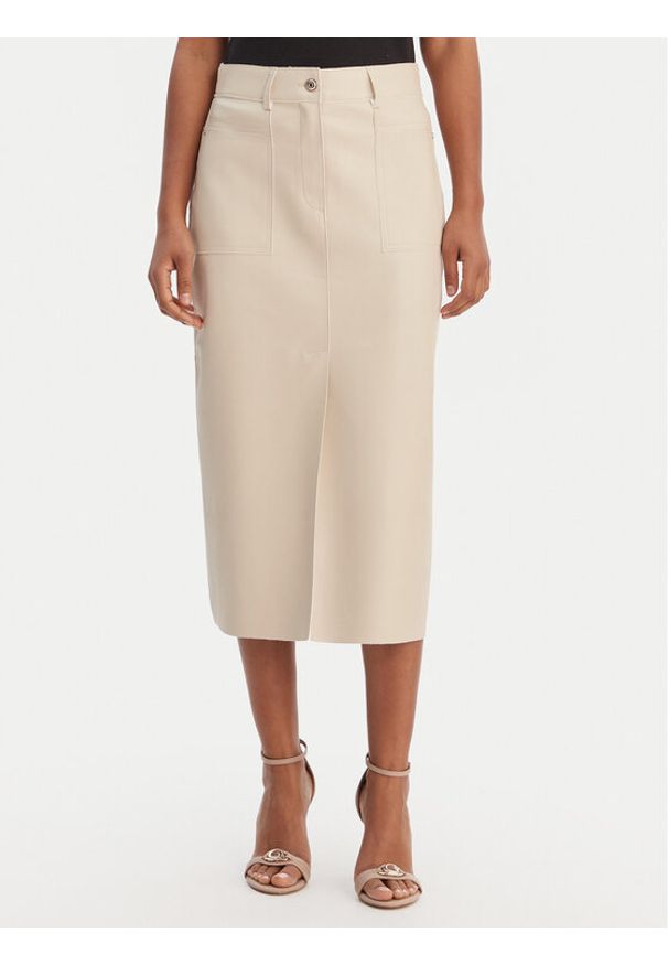 Morgan Spódnica z imitacji skóry 261-JILFIT Beżowy Slim Fit. Kolor: beżowy. Materiał: skóra