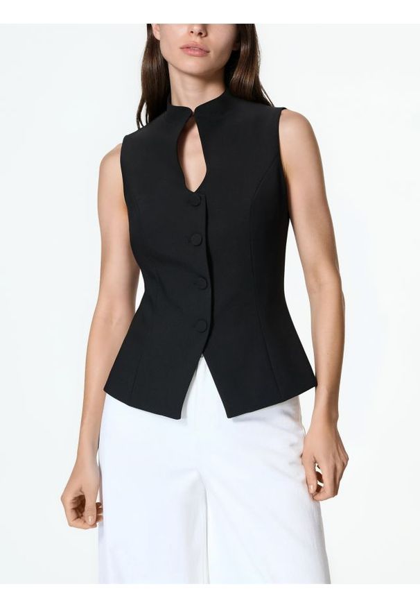 Reserved - LADIES` VEST - czarny. Kolor: czarny. Materiał: wiskoza, tkanina
