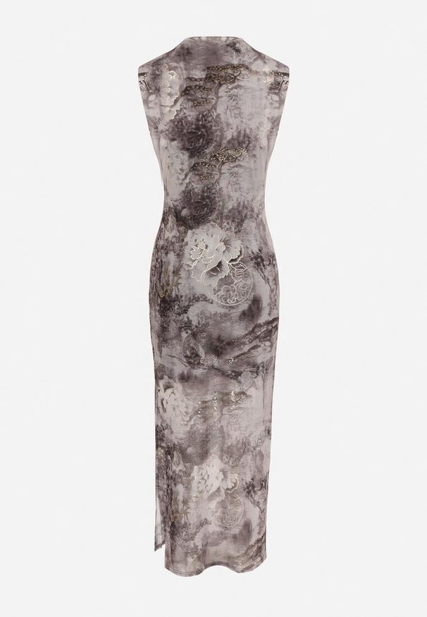 Born2be - Szara Taliowana Dopasowana Sukienka z Wiskozą i Metaliczną Nitką Ritanea. Okazja: na co dzień. Kolor: szary. Materiał: wiskoza. Typ sukienki: dopasowane. Styl: elegancki, casual