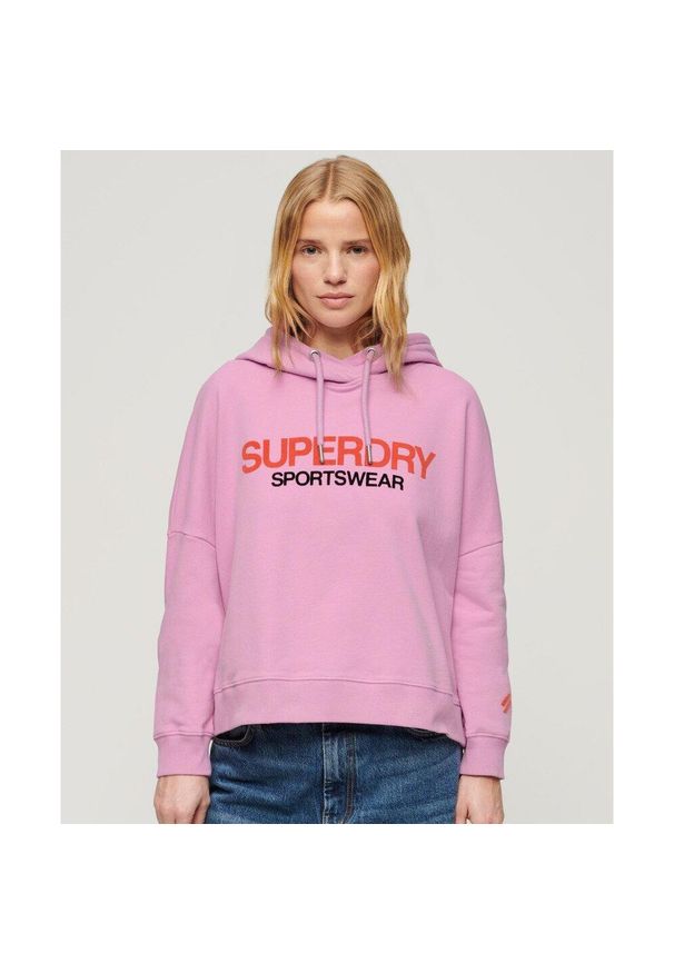 Superdry - Luźna bluza z kapturem z logo odzieży sportowej.. Typ kołnierza: kaptur. Kolor: niebieski. Materiał: bawełna