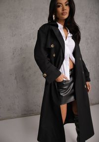 Renee - Czarny Płaszcz Trencz z Bawełny i Wiskozy z Wiązanym Paskiem i Klapą Lissien. Kolor: czarny. Materiał: wiskoza, bawełna #6
