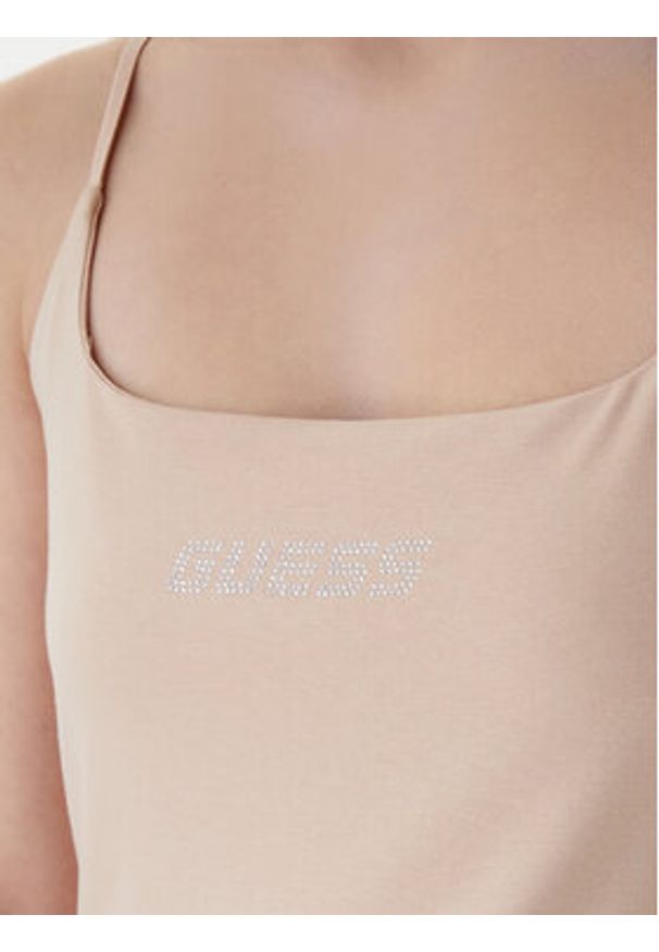 Guess Top V5GP22 J1314 Beżowy Slim Fit. Kolor: beżowy. Materiał: bawełna