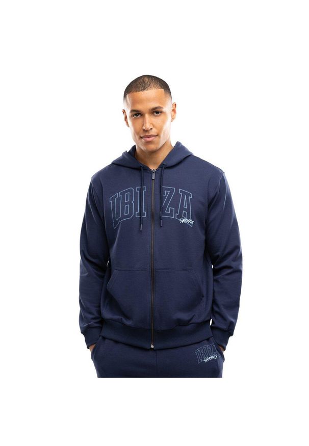 SIROKO - Męska rozpinana bluza z kapturem Lifestyle Siroko IBZ Mares Stone Blue. Typ kołnierza: kaptur. Kolor: niebieski. Materiał: prążkowany, dresówka, materiał