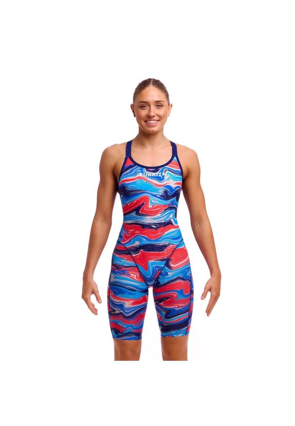 FUNKITA - Strój kąpielowy z nogawkami damski Funkita Wave Craze Fast Legs. Kolor: czerwony, niebieski, wielokolorowy. Materiał: poliester. Wzór: nadruk