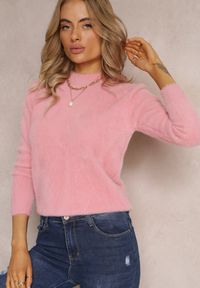 Renee - Różowy Sweter Wełniany Elisabema. Kolor: różowy. Materiał: wełna. Długość rękawa: długi rękaw. Długość: długie. Styl: klasyczny #5