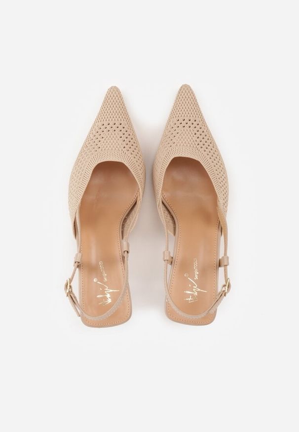 Renee - Beżowe Ażurowe Sandały na Szpilce Slingback Erilise. Zapięcie: sprzączka. Kolor: beżowy. Wzór: ażurowy. Obcas: na szpilce. Styl: elegancki