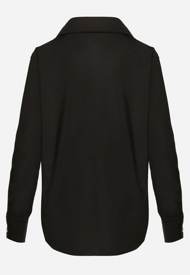 Born2be - Czarna Koszula na Biżuteryjne Guziki ze Zdobionymi Kieszeniami Nerlla. Kolor: czarny. Wzór: aplikacja. Styl: klasyczny