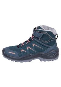 Buty trekkingowe dla dzieci Lowa Maddox Warm Gtx Mid. Zapięcie: rzepy. Kolor: niebieski, wielokolorowy. Materiał: materiał. Szerokość cholewki: normalna. Sport: turystyka piesza