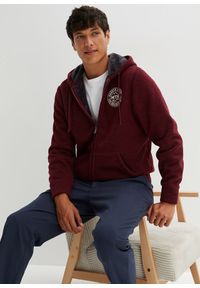 bonprix - Bluza rozpinana z kapturem, na podszewce z polaru baranka. Typ kołnierza: kaptur. Kolor: czerwony. Materiał: polar. Wzór: melanż #1