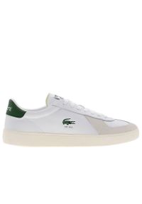 Buty Lacoste Baseshot Pro 125 3 SMA 749SMA0063-65T - białe. Okazja: na co dzień. Zapięcie: sznurówki. Kolor: biały. Materiał: skóra, guma, zamsz. Szerokość cholewki: normalna. Wzór: aplikacja