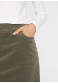 Spódnica sztruksowa ze stretchem i karczkiem bonprix ciemnooliwkowy. Kolor: zielony. Materiał: materiał, bawełna, elastan, sztruks #6