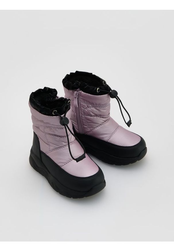 Reserved - Ocieplane śniegowce - lawendowy. Kolor: fioletowy. Materiał: skóra