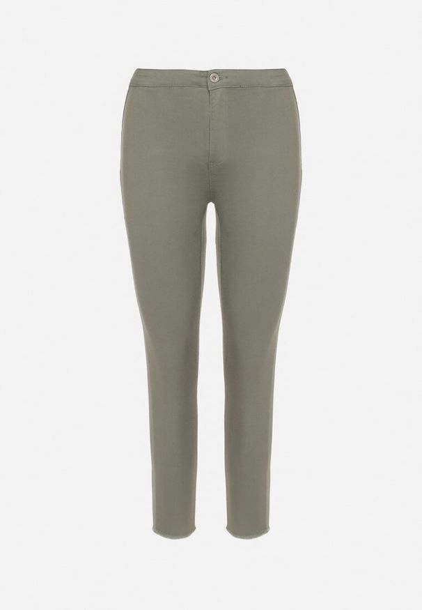 Born2be - Ciemnozielone Dopasowane Bawełniane Spodnie Irinaes. Okazja: na co dzień. Kolor: zielony. Materiał: bawełna. Wzór: aplikacja. Styl: klasyczny, casual, elegancki