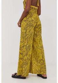 TwinSet - Twinset spodnie bawełniane damskie kolor żółty szerokie high waist. Stan: podwyższony. Kolor: żółty. Materiał: bawełna