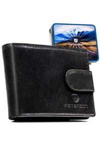 Skórzany, czarny portfel męski zamykany na zatrzask, wyposażony w system RFID - Peterson. Kolor: czarny. Materiał: skóra #1