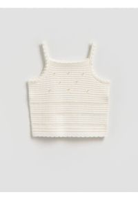 Reserved - Dzianinowy top - złamana biel. Materiał: dzianina. Długość rękawa: na ramiączkach #1