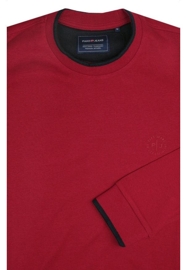 Pako Jeans - Bawełniana Męska Bluza PAKO JEANS z Lamówką - Czerwona. Kolor: czerwony. Materiał: bawełna. Styl: klasyczny