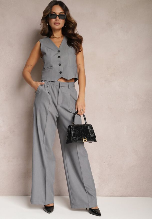 Renee - Szare Szerokie Spodnie High Waist Seraphella. Stan: podwyższony. Kolor: szary