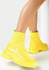 Born2be - Żółte Sneakersy na Grubej Podeszwie ze Skarpetkową Cholewką Pinkia. Kolor: żółty. Szerokość cholewki: normalna #5