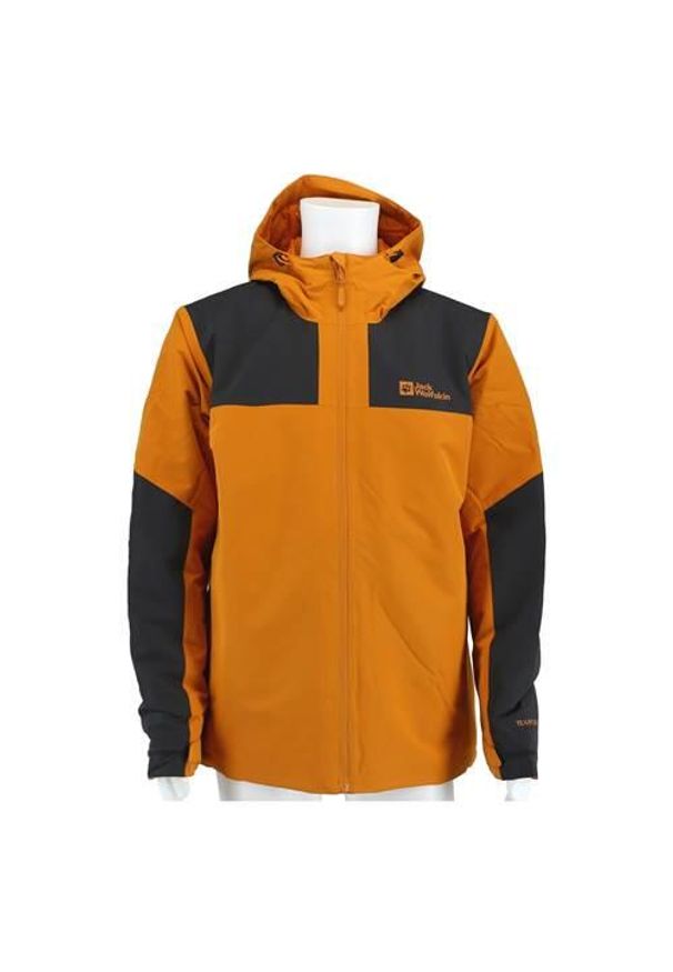 Kurtka w góry męska Jack Wolfskin A61872M0043. Typ kołnierza: kaptur, golf. Kolor: pomarańczowy. Materiał: syntetyk. Sport: wspinaczka