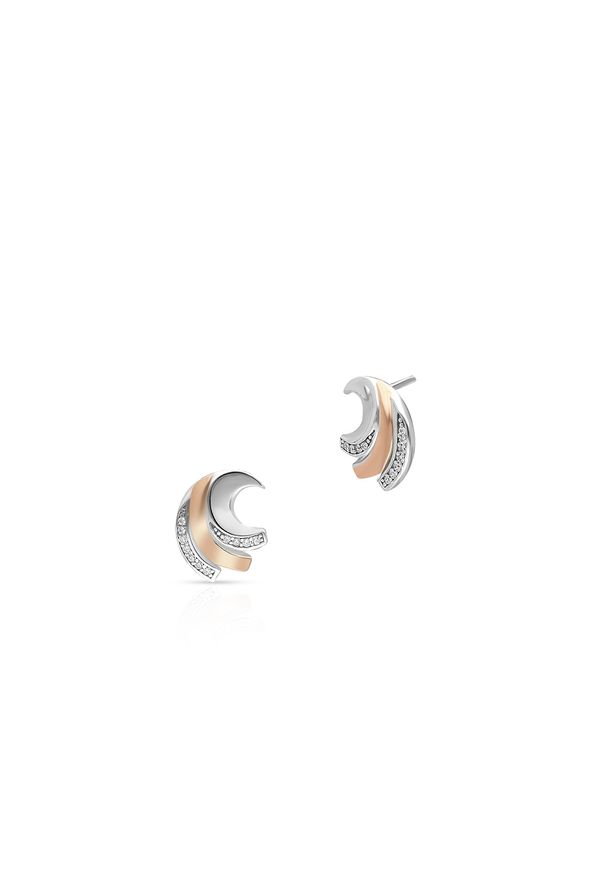 W.KRUK - Kolczyki srebrne bicolor z cyrkoniami. Materiał: srebrne. Kolor: srebrny. Kamień szlachetny: cyrkonia