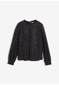 bonprix - Bluzka szyfonowa z marszczoną stójką. Typ kołnierza: kołnierzyk stójkowy. Kolor: czarny. Materiał: szyfon. Styl: elegancki #1