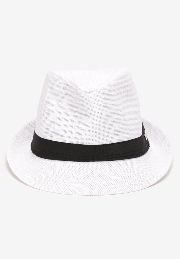 Born2be - Biała Pleciony Kapelusz Fedora z Kontrastową Taśmą Zanatia. Kolor: biały