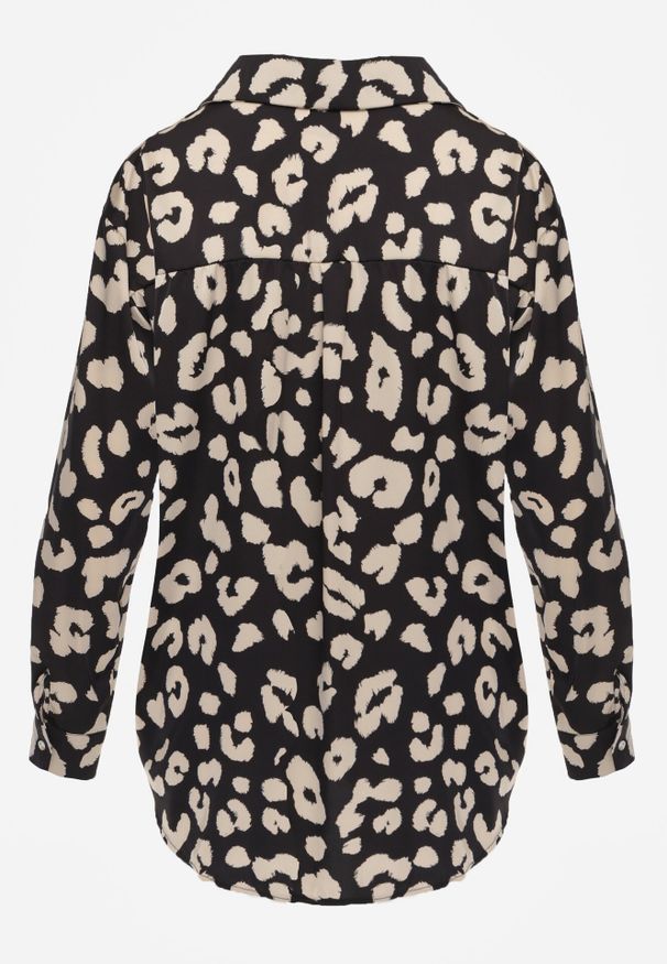 Born2be - Czarna Koszula w Cętki z Kołnierzykiem Emeili. Typ kołnierza: kołnierzyk klasyczny. Kolor: czarny. Materiał: tkanina. Długość rękawa: długi rękaw. Długość: długie. Wzór: aplikacja. Styl: klasyczny