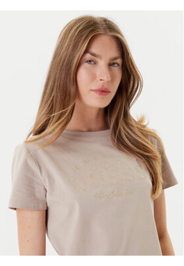 Guess T-Shirt V5YI13 J1314 Beżowy Regular Fit. Kolor: beżowy. Materiał: bawełna