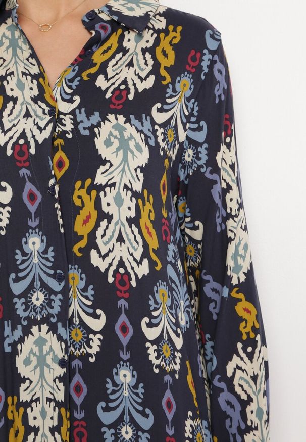 Born2be - Granatowa Sukienka Koszulowa Rozkloszowana Delirime. Okazja: na co dzień. Kolor: niebieski. Typ sukienki: koszulowe. Styl: elegancki, casual