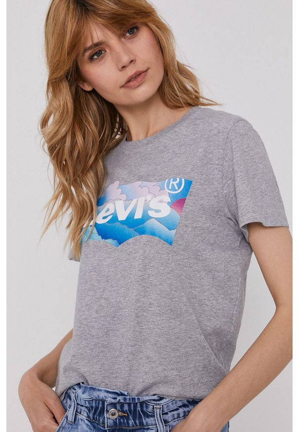 Levi's® - Levi's - T-shirt. Okazja: na co dzień, na spotkanie biznesowe. Kolor: szary. Materiał: dzianina. Wzór: nadruk. Styl: biznesowy, casual