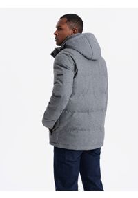 Ombre Clothing - Casualowa kurtka męska puffer z wełną – szary melanż V1 - Rozmiar: L. Okazja: na co dzień. Typ kołnierza: kołnierzyk stójkowy. Kolor: szary. Materiał: wełna. Długość: długie. Wzór: melanż. Styl: casual #6