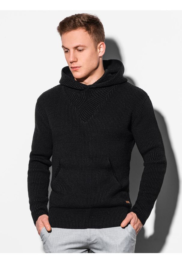 Ombre Clothing - Sweter męski E181 - czarny - XXL. Kolor: czarny. Materiał: akryl