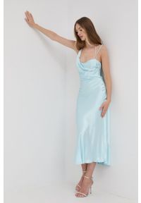 BARDOT - Bardot sukienka kolor turkusowy maxi rozkloszowana. Kolor: turkusowy. Materiał: tkanina. Długość rękawa: na ramiączkach. Typ sukienki: rozkloszowane. Długość: maxi