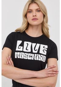 Love Moschino t-shirt damski kolor czarny. Kolor: czarny. Wzór: nadruk