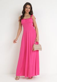 Born2be - Ciemnoróżowa Rozkloszowana Sukienka Maxi z Wiązanymi Ramiączkami Lisija. Kolor: różowy. Długość rękawa: na ramiączkach. Styl: elegancki. Długość: maxi #2