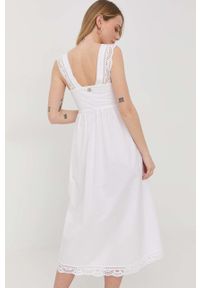 TwinSet - Twinset sukienka kolor biały midi rozkloszowana. Typ kołnierza: dekolt w karo. Kolor: biały. Materiał: tkanina. Wzór: haft. Długość: midi #3
