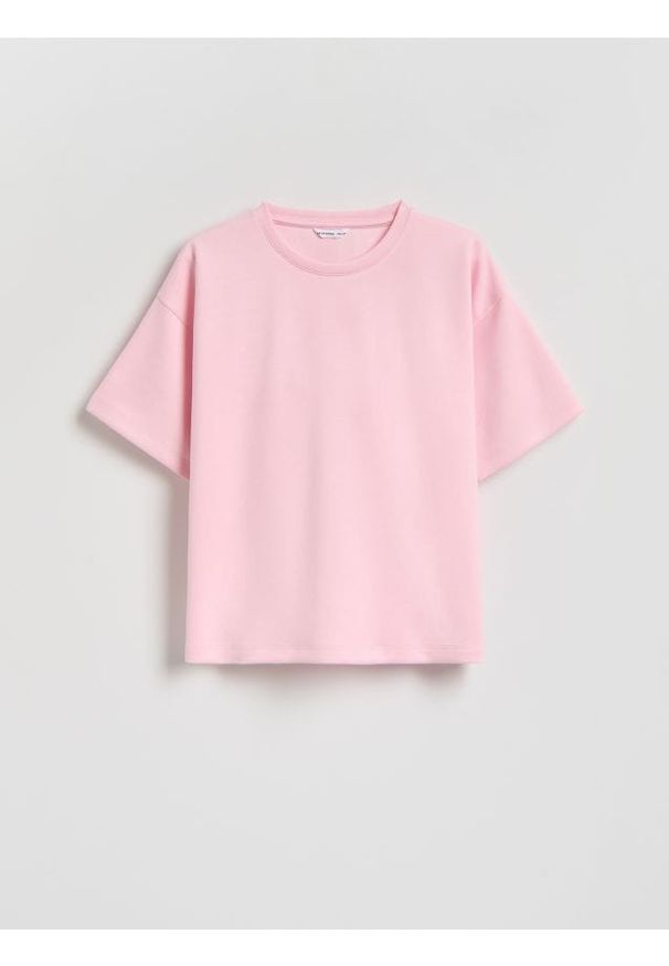 Reserved - T-shirt z modalem - pastelowy róż. Kolor: różowy. Materiał: dzianina