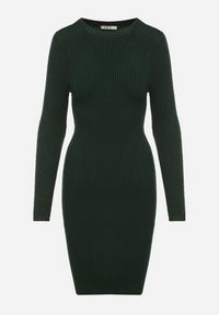 Born2be - Ciemnozielona Dopasowana Sukienka z Prążkowanej Dzianiny z Bawełną Tesmera. Okazja: na spotkanie biznesowe, do pracy, na co dzień. Kolor: zielony. Materiał: dzianina, prążkowany, bawełna. Styl: casual, biznesowy #4
