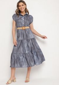 Born2be - Niebieska Sukienka Ozdobiona Plecionym Paskiem i Guzikami Filianea. Okazja: na co dzień. Kolor: niebieski. Materiał: jeans. Wzór: aplikacja. Styl: casual, elegancki #4