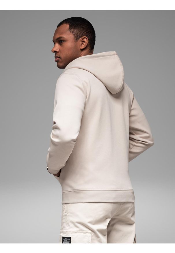 Ombre Clothing - Dresowa rozpinana bluza hoodie w stylu streetwearowym – piaskowa V6 OM-SSZP-0213 - XXL. Materiał: dresówka