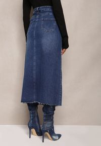 Renee - Granatowa Spódnica Maxi z Rozcięciem z Jeansu Vonuline. Stan: podwyższony. Kolor: niebieski. Materiał: jeans. Styl: sportowy, elegancki