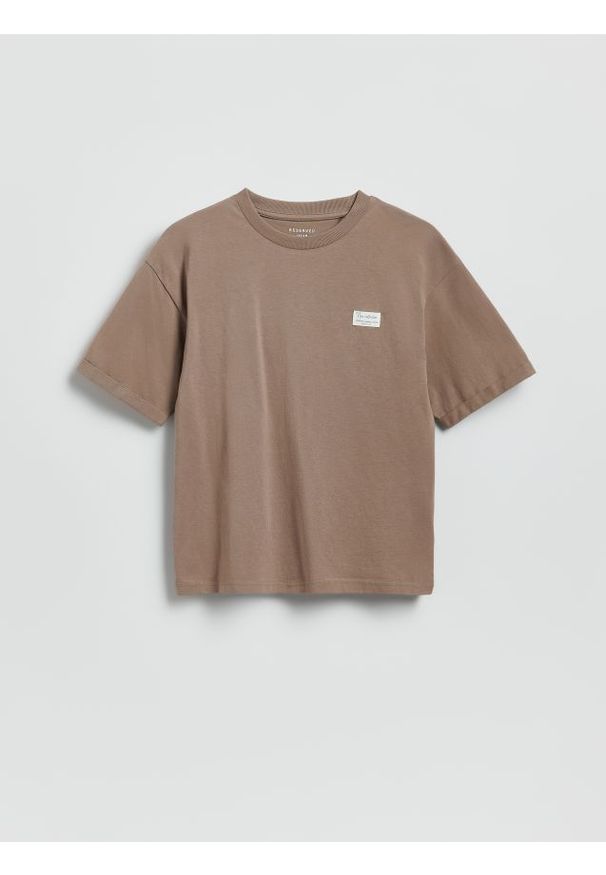 Reserved - Bawełniany t-shirt - brązowy. Kolor: brązowy. Materiał: bawełna