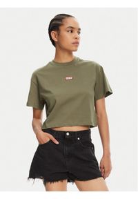 Hunter T-Shirt Abby HARW0059251 Khaki Boxy Fit. Kolor: brązowy. Materiał: bawełna