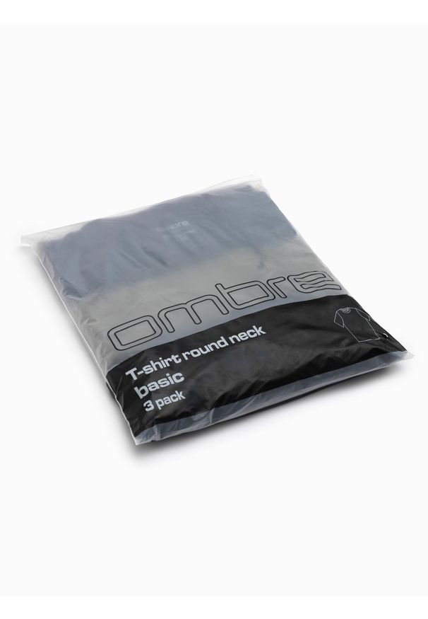 Ombre Clothing - Zestaw męskich bawełnianych t-shirtów BASIC z okrągłym dekoltem – czarny/granatowy/khaki V3 OM-TSBS-0232 - XXL. Okazja: na co dzień. Kolor: niebieski. Materiał: bawełna. Styl: klasyczny, casual